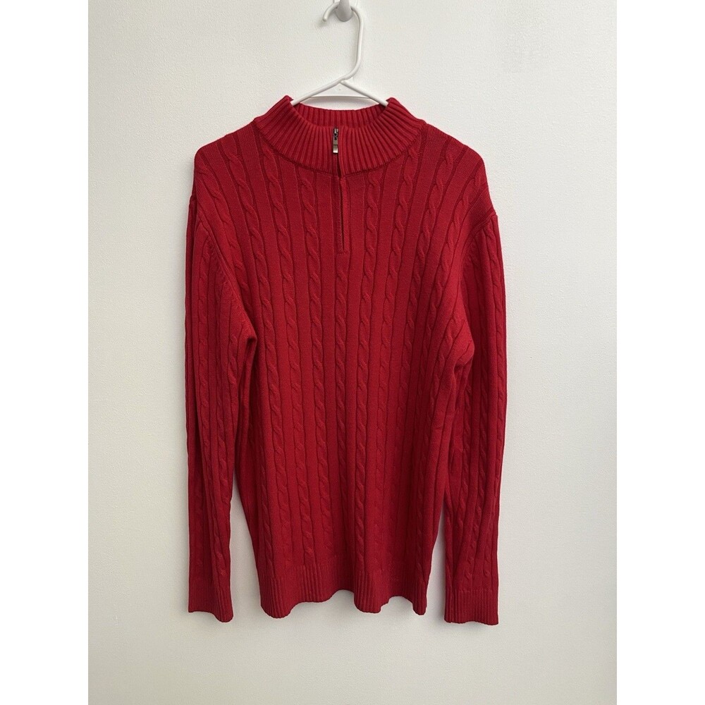 COOFANDY Men's XL Red Cable Knit Quarter Zip Pullover Sweater Mock Neck